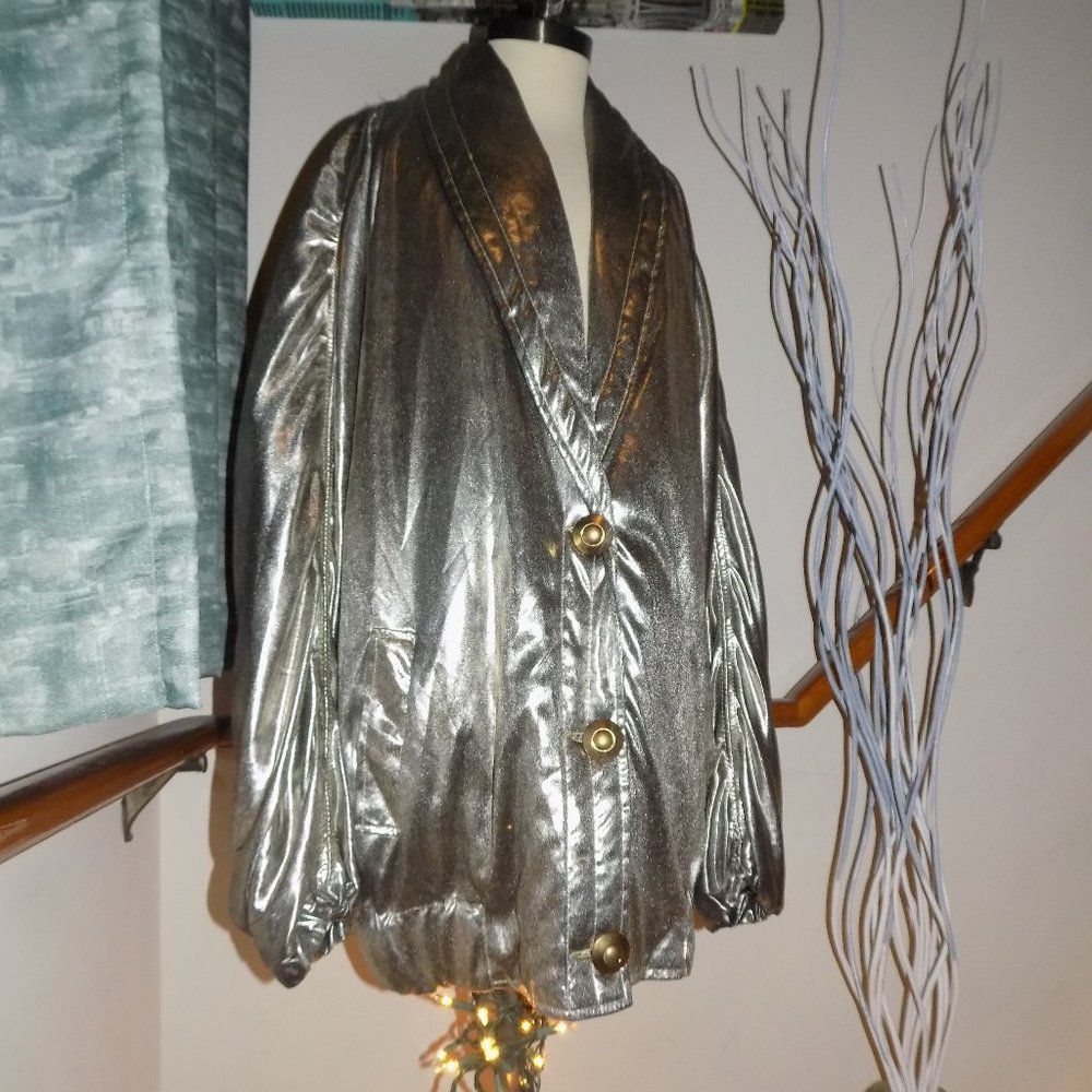 1980's MONALIZA High End Vintage Metallic Silver Jacket Women's Large